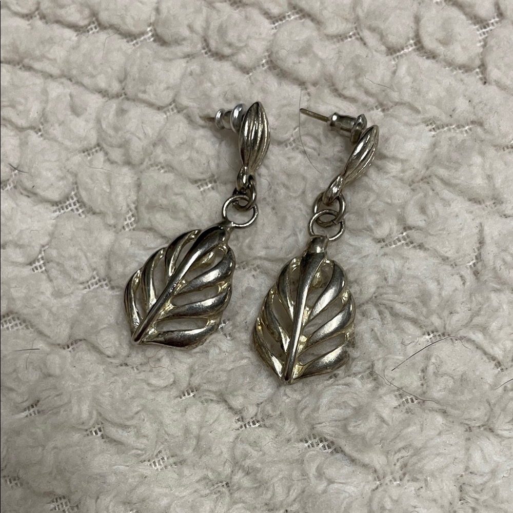 Sterling Silver Leaf Drop Earrings